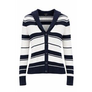 Talbots Nautical Stripe Cardigan Navy White Sailor Collar Sweater Size Large